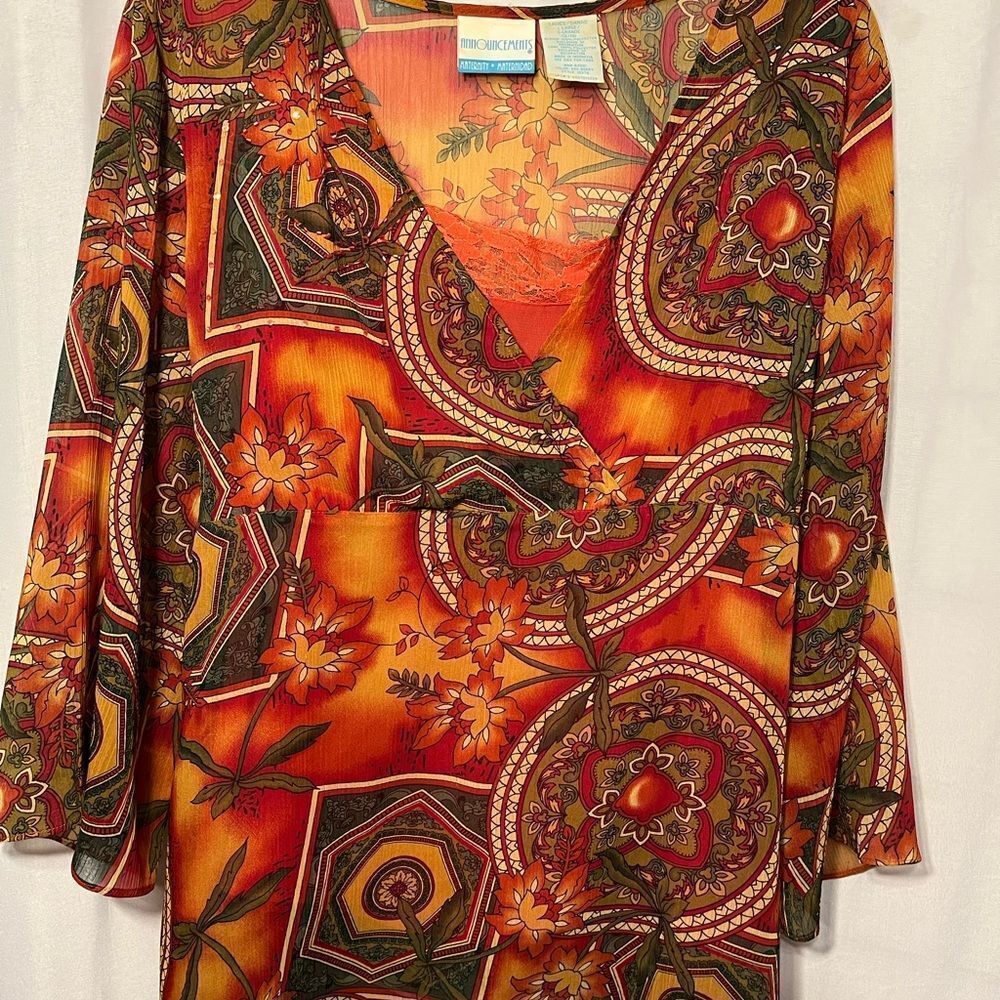 Announcements Maternity Orange Boho Floral Long Sleeve Blouse